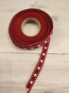 Ribbon -  Red with Small Heart  5 mm