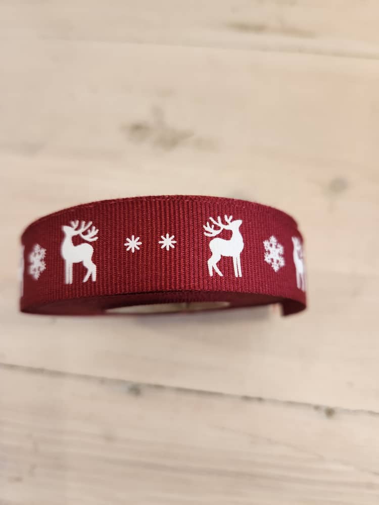 Ribbon -  Red with white Reindeer