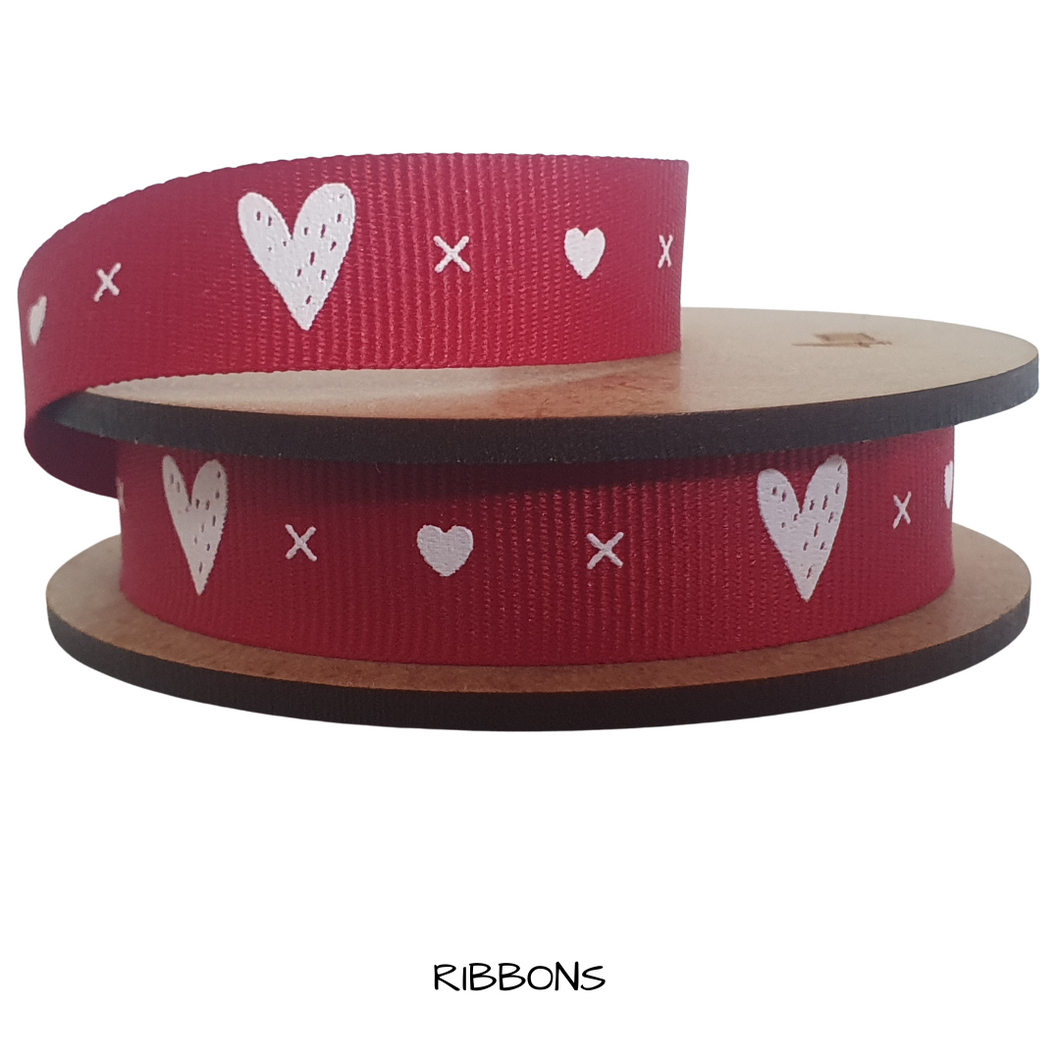 Ribbon - Red with White Hearts